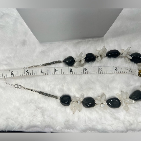 Silver Sheen Obsidian & Moonstone 925 Chunky Beaded Gemstone Necklace & Earrings - Picture 8 of 9